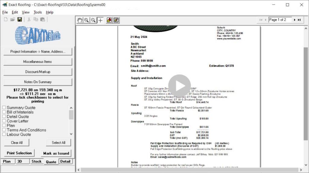 Examples of Reports That Can Be Created Using Exact Roofing Report Writer